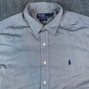 Polo Ralph Lauren Men's XL Gray Herringbone Lowell Sport Blue‎ Pony Cotton Shirt